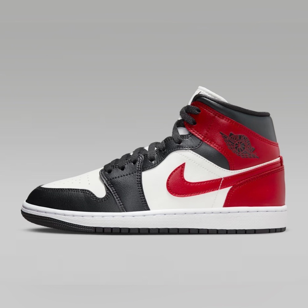 Air Jordan 1 Mid Black, White, and Red Size 8.5 Women’s Shoes